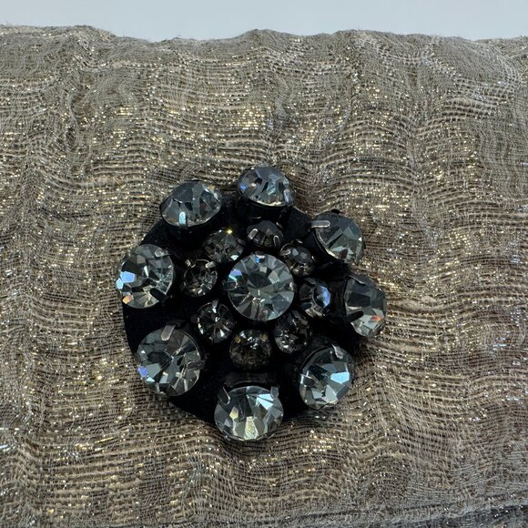 Lanvin Gold Crystal-Embellished Wide-Gauge Metallic Jacquard Tassel Clutch - Picture 7 of 10